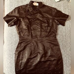 Vintage 60s 32” waist Hong Kong NOS Dark brown silk rayon cheongsam Dress.